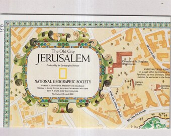 Jerusalem Old City Vintage Map - National Geographic  April 1996