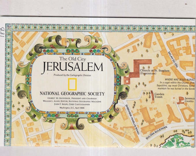 Jerusalem Old City Vintage Map - National Geographic  April 1996