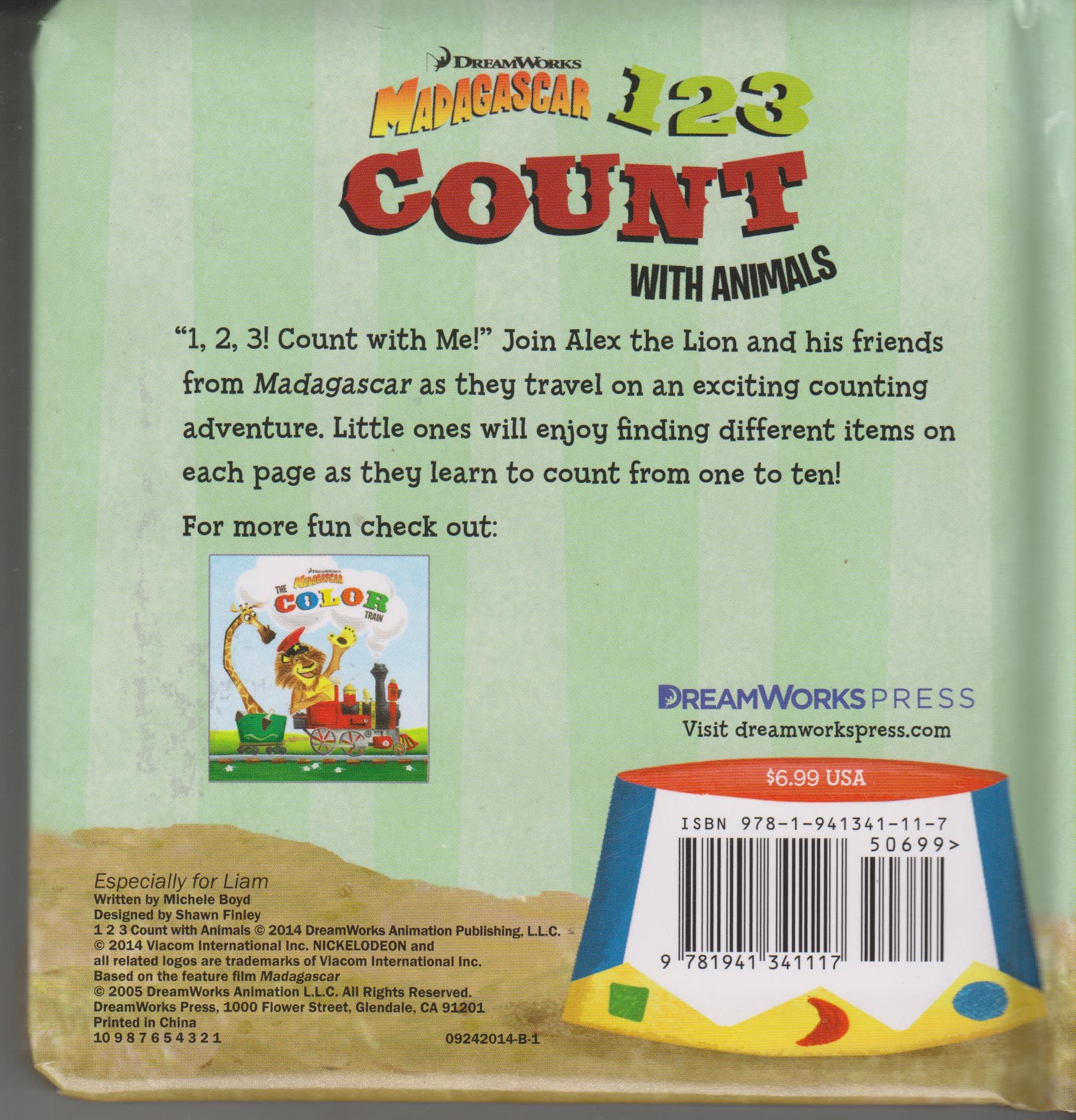 DreamWorks Madagascar 1 2 3 Count with Animals by Michele Boyd(2014, Board Book)
