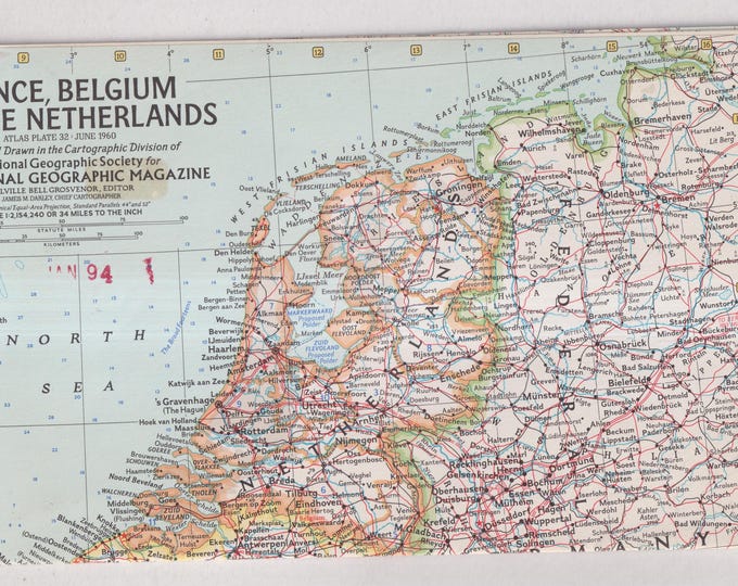 France, Belgium and the Netherlands  National Geographic June 1960 (Vintage Map)