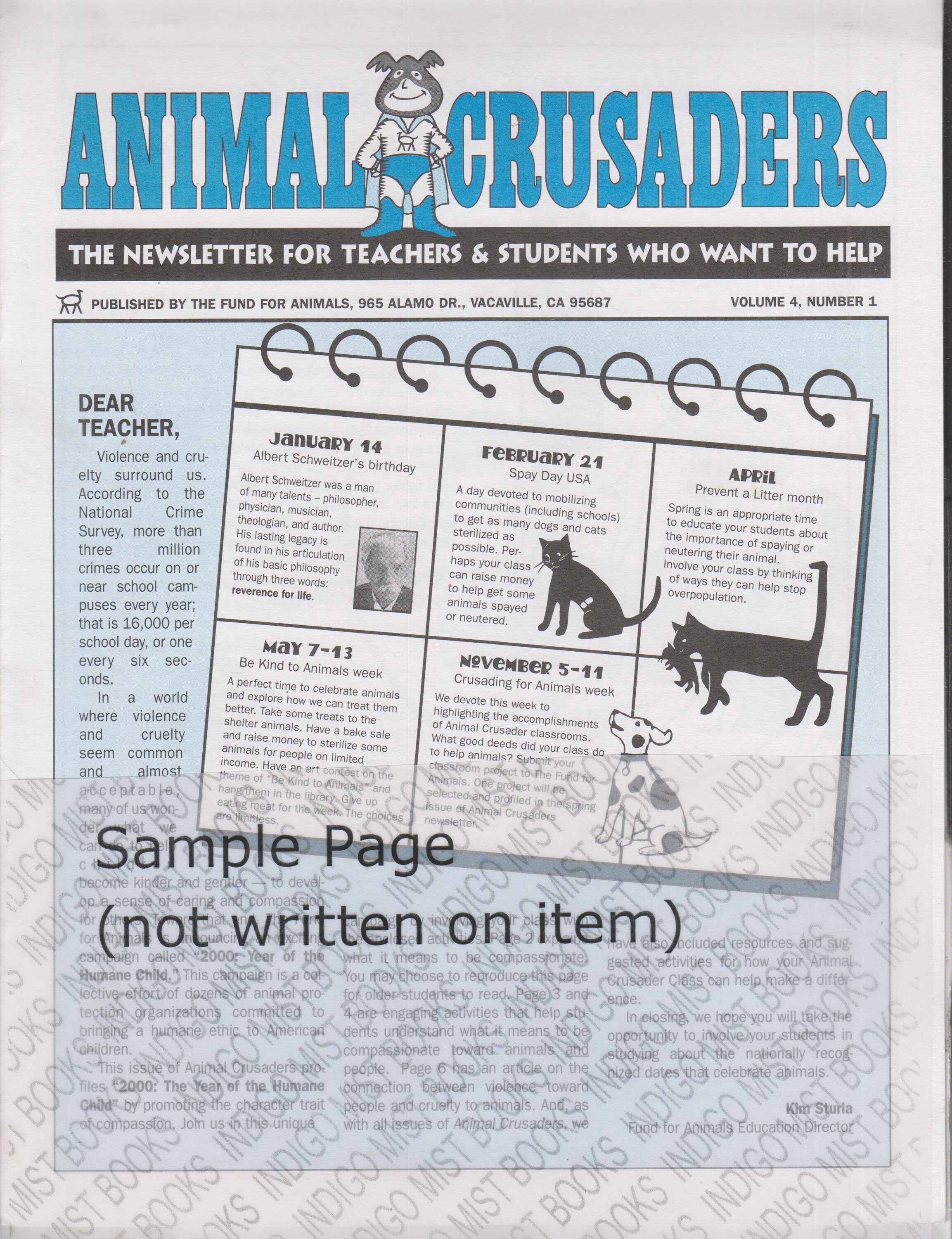 Animal Crusaders Volume 4 Numbers 1-4 Animals (Newsletters: Teachers,  Children's, Activities, Educational, Animals) 1999-2000