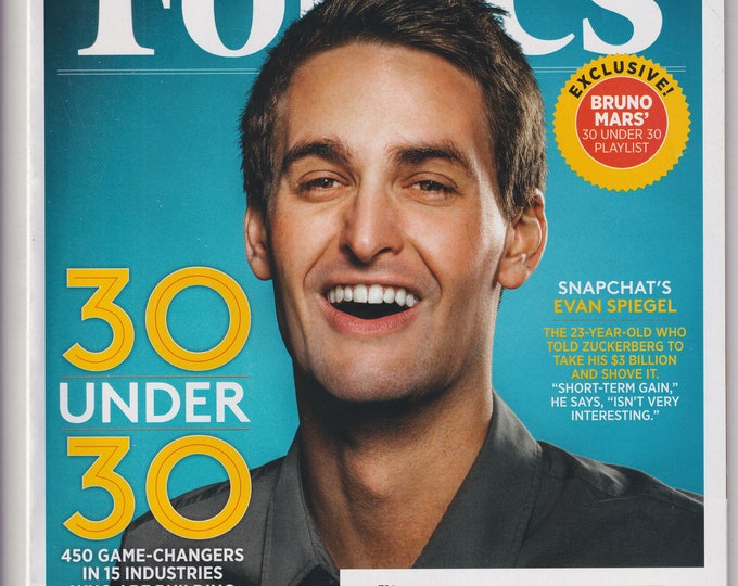 Forbes January 20, 2014 SnapChat's Evan Spiegel, 30 Under 30, Bruno Mars  (Magazine:  Business, Finance)