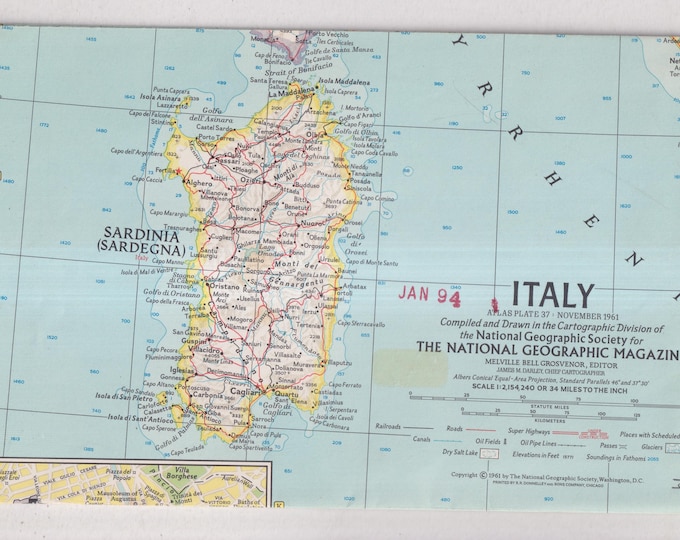 Italy National Geographic Map November 1961 (Vintage Map)