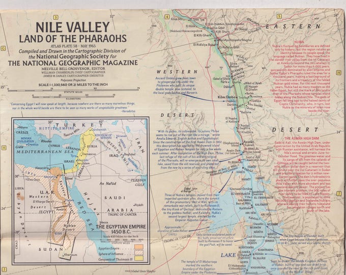 The Nile Valley - Land of the Pharaohs National Geographic Map May 1965 (Vintage Map)