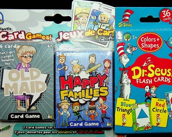 Happy Families, Old Maid, Dr. Seuss Flash Cards - Set of Three Children's Card Games (Toys)