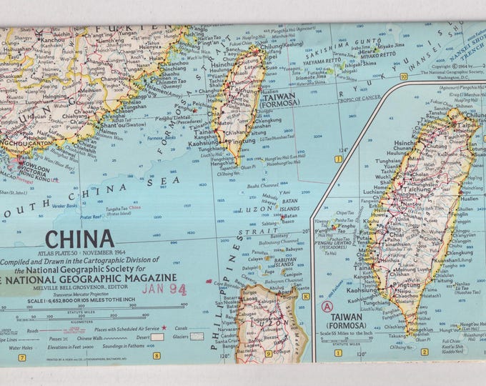 China  National Geographic Map November 1964  (Vintage Map)