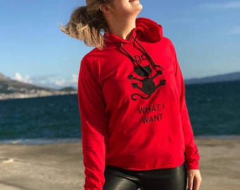 Red Cat Print Hoodie, Ring-Spun Cotton, Statement Graphic