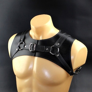 Leather shoulder and chest harness for men