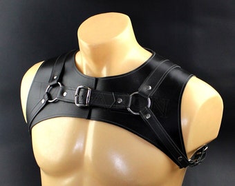 Leather shoulder and chest harness for men