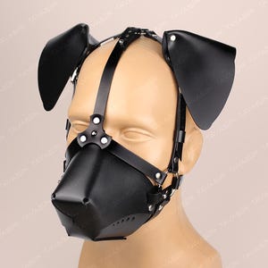 Floppy ears leather dog mask, petplay mask, pet play hood, pup hood