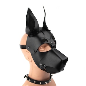 Doberman leather mask, leather dog mask, dog hood, pet play hood, puppy mask