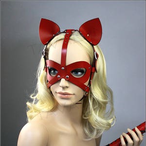 Leather cat mask, petplay mask, cat ears