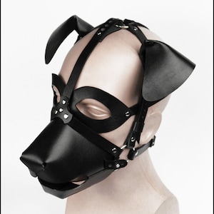 Máscara de couro para cachorro, máscara para filhote, máscara para petplay, capuz para petplay