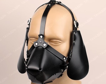 Leather dog mask, leather pup hood, petplay mask, pet play hood