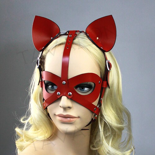 Leather Cat Mask Catwoman Mask Petplay Mask Cat Ears Etsy