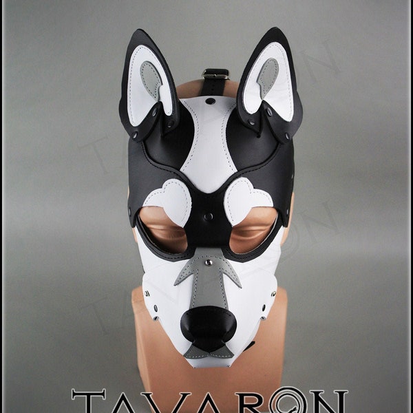 Leather Husky mask, leather wolf mask, leather dog mask, pet play hood, puppy mask