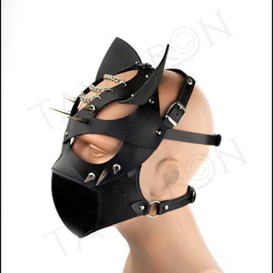 Leather cat mask, party mask, rave mask, punk mask