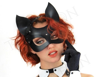 Leather cat mask, leather party mask