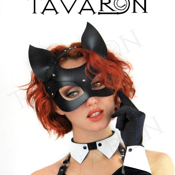 Leather cat mask, leather party mask