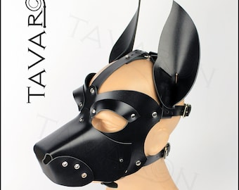 Leather dog mask, leather pup mask, dog hood, pet play hood, puppy mask