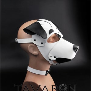 White leather dog mask, leather pup mask, dog hood, pet play hood, puppy mask