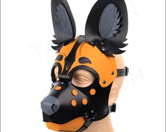 Leather hyena mask, leather dog mask, dog hood, pet play hood, puppy mask