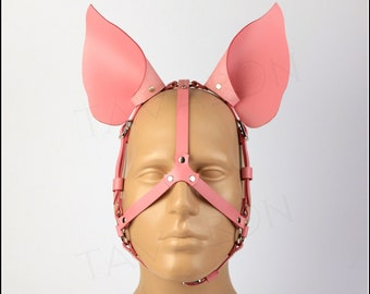 Leather pig mask, piglet mask, petplay mask, pet play hood