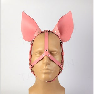 Leather pig mask, piglet mask, petplay mask, pet play hood