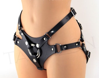 Leather strapon harness, pegging harness, strap on belt