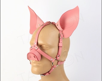 Leather pig mask, piglet mask, petplay mask, pet play hood