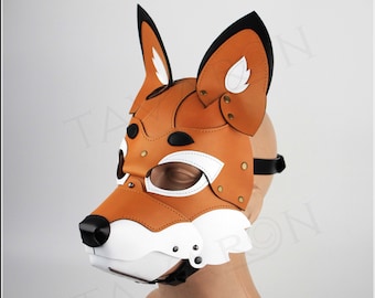 Fox  leather mask, leather dog mask, dog hood, pet play hood, puppy mask