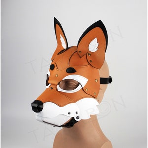 Fox  leather mask, leather dog mask, dog hood, pet play hood, puppy mask