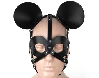 Leather mouse mask, leather party mask, mouse ears