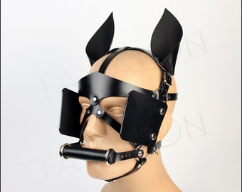 Leather pony mask, leather horse mask, bit gag, pony play mask, petplay mask