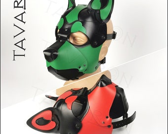 Leather dog mask, pet play hood, puppy mask