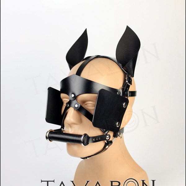 Leather pony mask, leather horse mask, bit gag, pony play mask, petplay mask