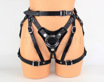 Leather strapon harness, strap on harness, pegging harness, strapon belt, garter belt