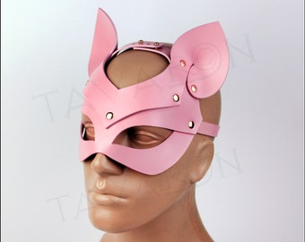 Leather cat mask, cat ears