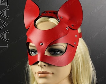 Red leather cat mask