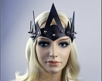 Black leather crown, leather tiara, crown headband, leather diadem