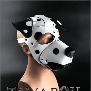 Dalmatian leather mask, leather dog mask, dog hood, pet play hood, puppy mask