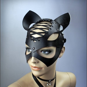 Cat leather mask, party mask, cat ears