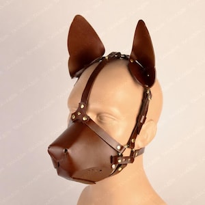 Leather dog mask with Head harnes | Pup hood