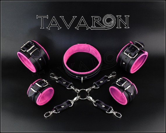Leather restraints set, leather bondage set, leather hogtie set, bdsm cuffs