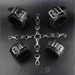 Leather restraints, leather bondage set, leather handcuffs, ankle cuffs