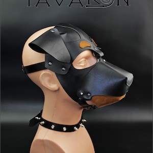 Rottweiler leather mask, leather dog mask, dog hood, pet play hood, puppy mask
