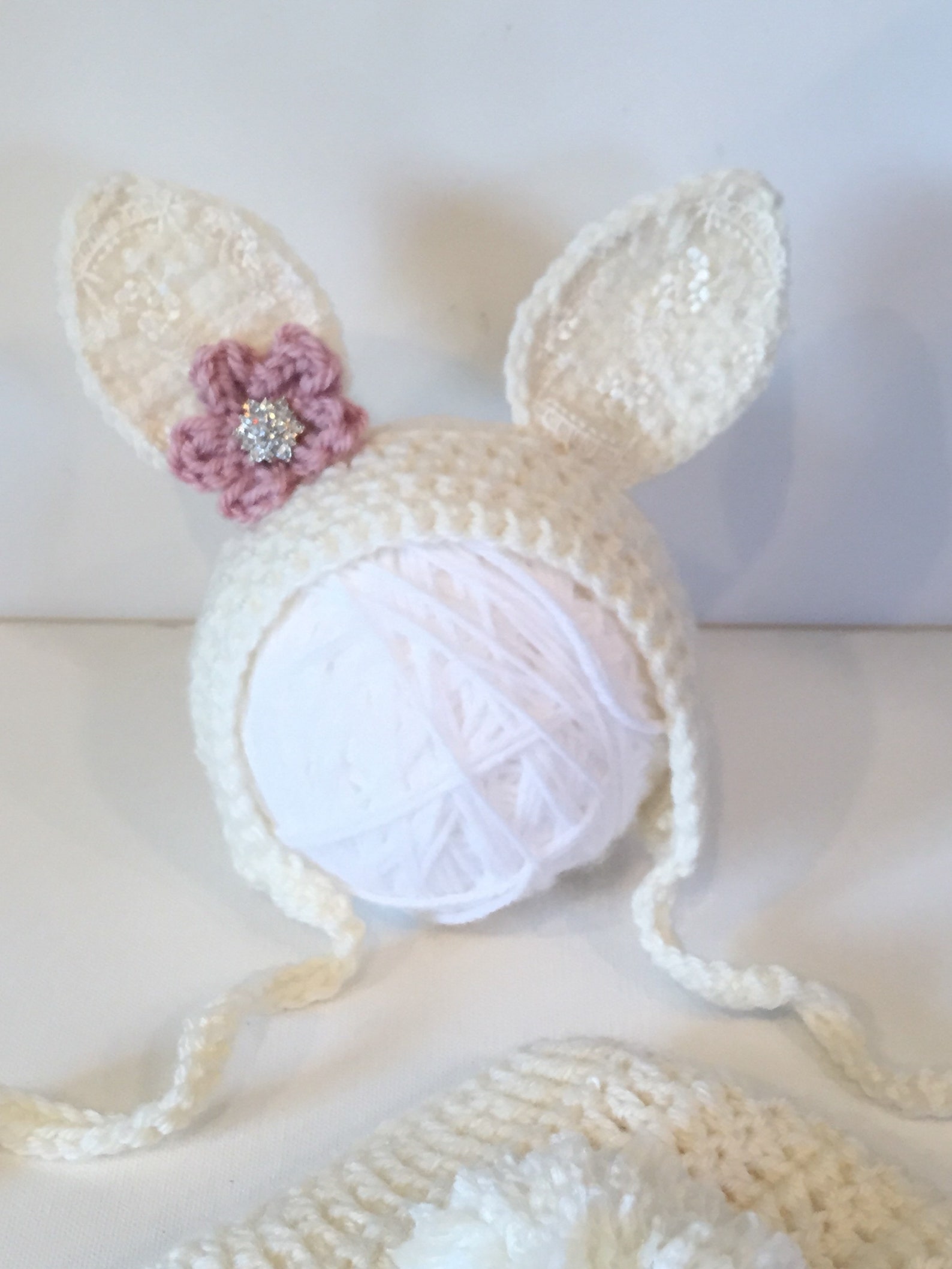 Bunny Bonnet Crochet Newborn Outfit Lace Bunny Ears Girl | Etsy