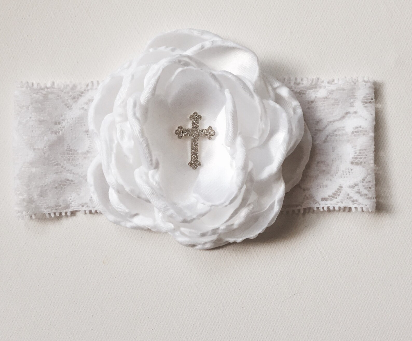 Christening Cross Lace Headband Baptism Communion Newborn Etsy