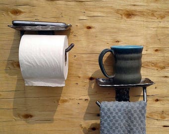 TOWEL or T.P. HOLDER with Shelf – Rustic Western Bathroom Decor toilet paper holder