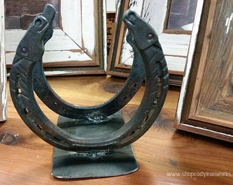forged horseshoe, horse head napkin/mail holder
